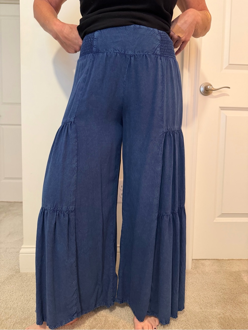 Angie Navy Wide-Leg Tiered Palazzo Pants